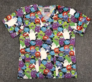 Butter-Soft Halloween Print 2-Pocket V-Neck Scrub Top - Size XS - FREE SHIPPING - Picture 1 of 11