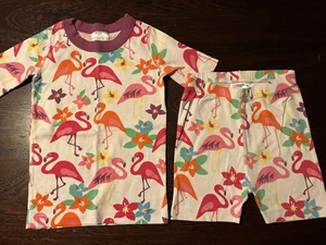 Hanna Andersson Short John Flamingo Girls PJ Summer Pink White Size 110 5 - Picture 1 of 6