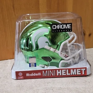 MINI CASCO CROMATO NUOVO CON SCATOLA MICHIGAN STATE MSU SPARTANS RIDDELL SPEED - Foto 1 di 5