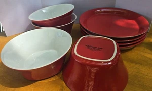 Rachael Ray Round and Square H019 8 Pc Red & White Dinnerware Set For 4 - Picture 1 of 14