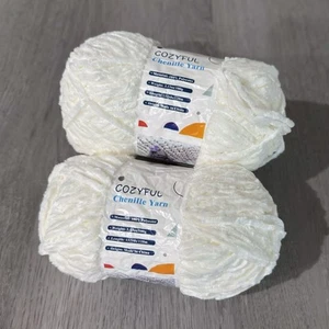 Acogedor hilo de chenilla súper suave lote de 2 madejas hilo de ganchillo blanco sin desprenderse - Imagen 1 de 2