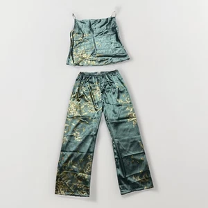 Markenlos Satin Pyjama Set Tank Hose Blumenmuster Damen Gr. XL grün - Bild 1 von 11