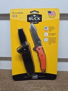 Buck 857 El Morro Orange Handle, Stone Washed 420HC Blade, Molded Nylon Sheath  - Picture 1 of 4