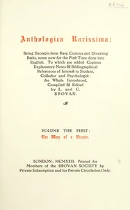 BOOKS Anthrologica Rarissima Excerpts From Rare Curious And Diverting Books 1922 - Picture 1 of 11