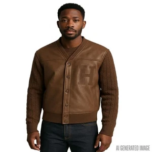 Honor the Gift Vegan Leather Cardigan XL Olive Cable Knit Urban Streetwear NWT - Picture 1 of 9