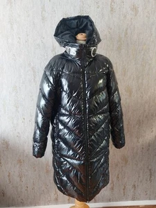 Womens Calvin Klein Shiny Black Puffer Coat Size L Zipped Pockets - Picture 1 of 13