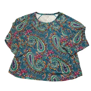 T by Talbots Size 3XL Paisley Print Top Teal Green Multicolor Active Casual - Picture 1 of 8