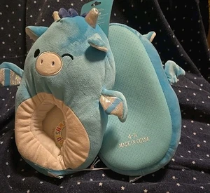 Squishmallow Slippers Tatiana The BLUE Dragon Squishy Size 4/5 Youth Kids NEW - Picture 1 of 4