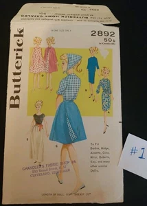 BUTTERICK ~ Patrón de ropa de muñeca vintage años 60 para Barbie Mitzi Suzette Babs Wendy #1 - Imagen 1 de 3