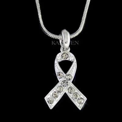 Cinta gris de concientización sobre el cáncer cerebral y el tumor hecha con collar de cristal de Swarovski Foto 1 de 4