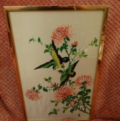  Stunning Vintage Framed Oriental Painting On Silk  • 24.99£