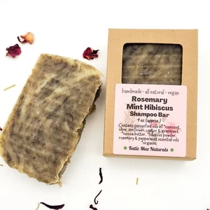 Vegan Shampoo Bar Rosemary Mint Hibiscus Handmade Zero Waste Natural Soap - Picture 1 of 10