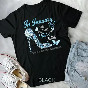 T-shirt unisex giovane gennaio verde acqua e tacco alto consapevolezza cancro cervicale - Foto 1 di 11