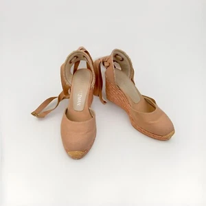 Stuart Weitzman Canvas D'Orsay Pink Pumps Espadrilles Wedges Size 7.5 - Picture 1 of 18