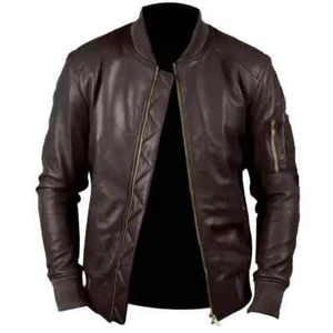 Dark Brown Men Genuine Leather Soft Lambskin Bomber Biker Jacket Stylish Coat - Picture 1 of 7