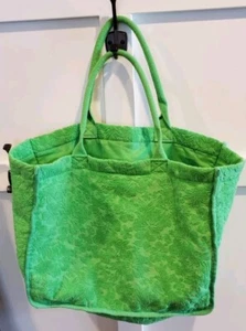 Lime Green H&M Terrycloth Lined Open Top Tote Bag Summer Beach Car Carry All - Picture 1 of 11