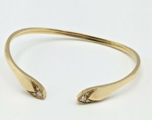Vintage 18k Yellow Gold Flexible Diamond Loop Cuff Bracelet Serpent Snake 7" 