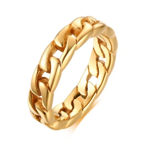 18K Gold Casting Chain Band Hombres Mujeres 5/7mm Acero inoxidable Punk Ring Tamaño 6-12 - Imagen 1 de 9