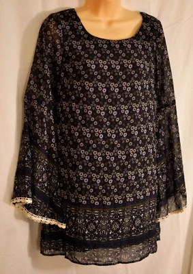 Mujer Xhilaration Gris Estampado Manga Larga Vestido Talla X Pequeño Mangas Campana Foto 1 de 4