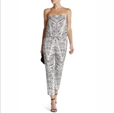 NWT $545 HAUTE HIPPIE ZEBRA PRINT SILK STRAPLESS JUMPSUIT, XS - Image 1 of 4