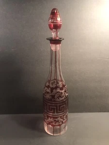 Antique Bohemian glass Decanter/Ruby Red/Wheel Cut/Czech C.1940/Carafe/Flash - Picture 1 of 8