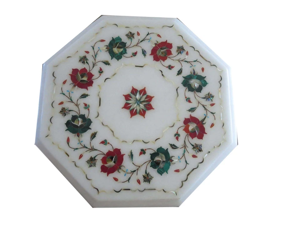12" Marble Coffee Table Inlay Handmade Pietra Dura Home Furniture - Image 1 of 1
