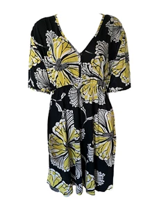 Damen Oberteil Tunika Kurzarm Schwarz Blumen Gr. 48 - Picture 1 of 1