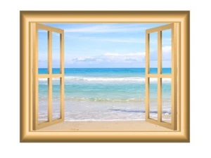 Calcomanía de pared VWAQ escena de playa ventana decoración de la naturaleza dormitorio pared pegatina peeling - Imagen 1 de 1