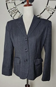 Lauren Ralph Lauren Women Size 8P Blazer Charcoal Herringbone Wool Jacket Vtg - Picture 1 of 12
