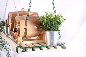 Ceiling Hanging Storage Rack 0.9m x 5 Wooden Laths Vintage Cast Iron Fittings - Picture 1 of 20