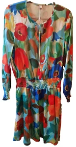 Women’s Boutique NWT Dress Floral, Geometric, Size M, Colorful, Tie with Tassels - Picture 1 of 10