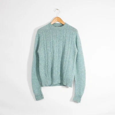 Vintage Cable Knit Wool Sweater Womens Large - Saddle Shoulder Lightweight Blue - Image 1 of 4