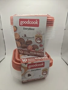 Set of 10 Goodcook Everyware Plastic Large/Medium Containers Square Copper Lid - Picture 1 of 4