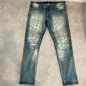 Jordan Craig Mens 38x32 Moto Baggy Straight Wide Leg Blue Jeans Distressed Y2K - Picture 1 of 14