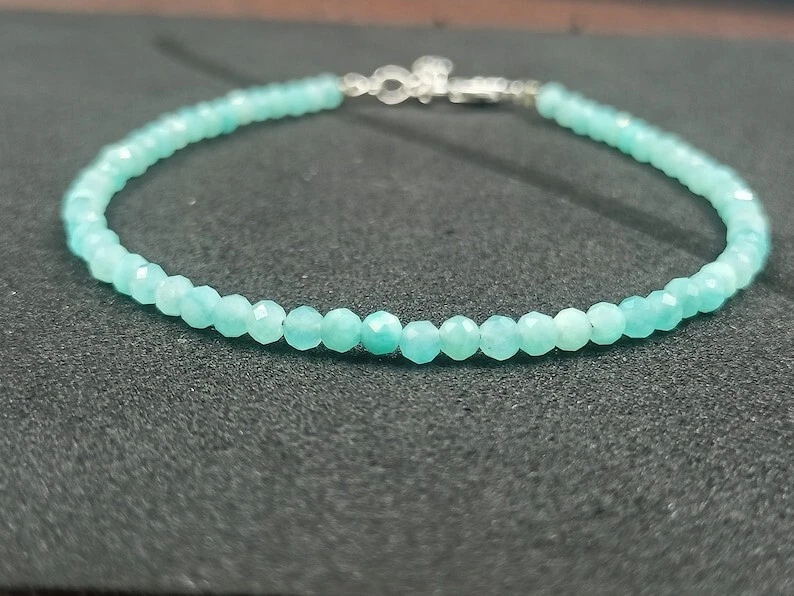 Schöne Amazonit facettierte runde Edelstein Perlen handgefertigte Frauen Armb... - Bild 1 von 4