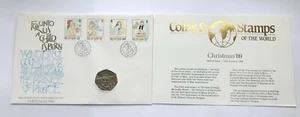 1989 ISLE OF MAN CHRISTMAS 50 PENCE ~ COACH AT LAXEY RAIL STATION FDC COVER - Picture 1 of 8