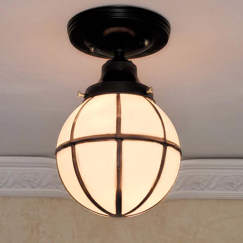 057c Antique/VTG Arts Crafts mission Glass Shade Ceiling Light Fixture porch Cover