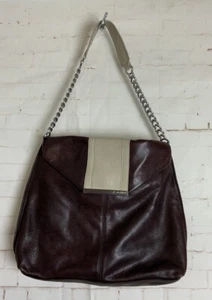 B. Makowsky Burgundy Tan Snap Closure Chain Handle Purse - Picture 1 of 5
