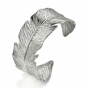 Women Stainless Steel Feather Cuff Open Wrap Bangle Bracelet Wristband Silver - Picture 1 of 7