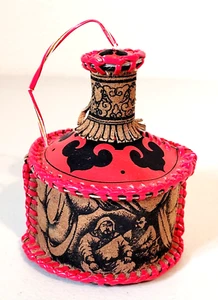 Vintage Red and Black Leather Hand Wrapped Tooled Mini Bottle Decanter 4.5" - Picture 1 of 10
