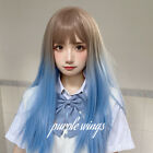 Perruque bleu gradient Harajuku Lolita cheveux longs doux cosplay cheveux droits JK coiffure