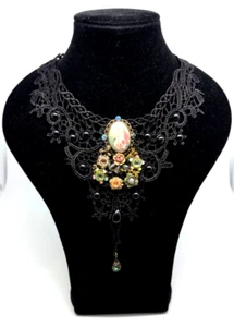 Beautiful Necklace Fabric Choker  With Colorful Crystals  By Michal Negrin #610# - Picture 1 of 9