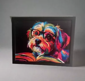 Colorful Shih Tzu Reading Book Impressionism Wall Art Canvas Print 12x16 Framed - Picture 1 of 2
