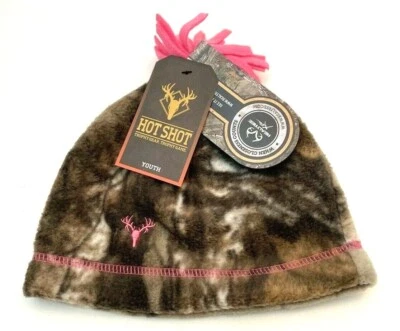 Hot Shot Realtree Fleece Beanie Pink Pom Pom Youth Girls One Size 4-6X Cap Hat - Image 1 of 4