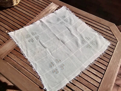 Süßer Vintage Leinen Tischläufer Tischdecke Decke weiß blau kariert 42 x 92 cm - Bild 1 von 3