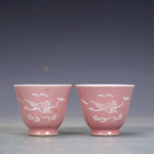 A Pair Spiritoso Chinese Hand Painting Red Glaze Porcelain Crane Cup
