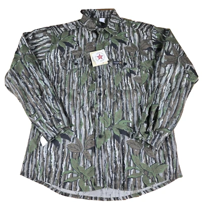 Vtg 90s Rattlers Brand Chamois Cloth Button Down Shirt L Grey Realtree USA NEW - Image 1 of 4