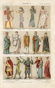 1895 COSTUMES ANCIENT EGYPT GREECE ROME MEDIEVAL KNIGHT Chromolithograph Print - Picture 1 of 1