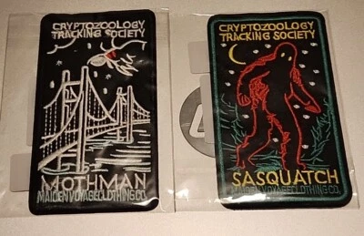 Cryptozoology Tracking Society Embroidered Iron-on Patches Mothman + Sasquatch - Image 1 of 3