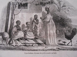 Gravure 19èm - Types Haïtiens déjeuner des petits mondes en Haiti - Picture 1 of 1